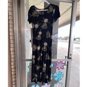 Vintage 1990's black Diamonds floral butterfly maxi dress size M